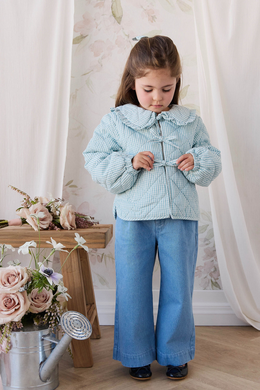 Mariette Jacket - Sky Gray Gingham Childrens Jacket from Jamie Kay Australia