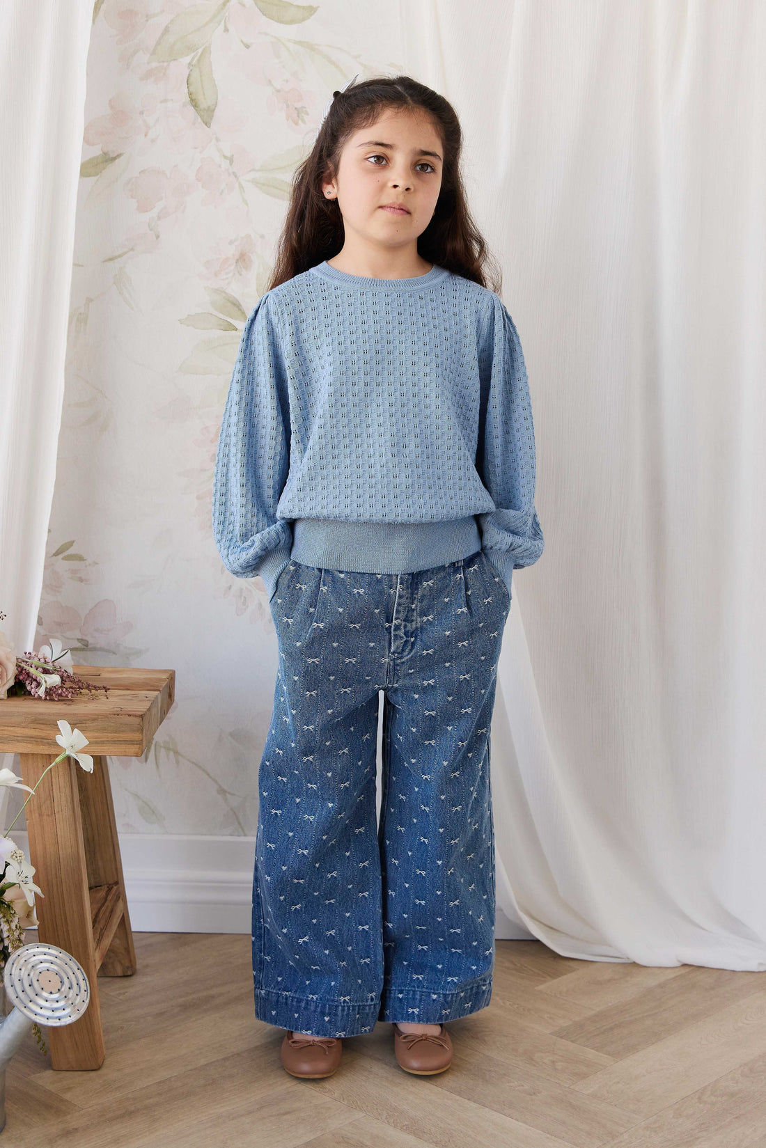 Calianna Pant - Amour Bows Denim Childrens Pants from Jamie Kay Australia