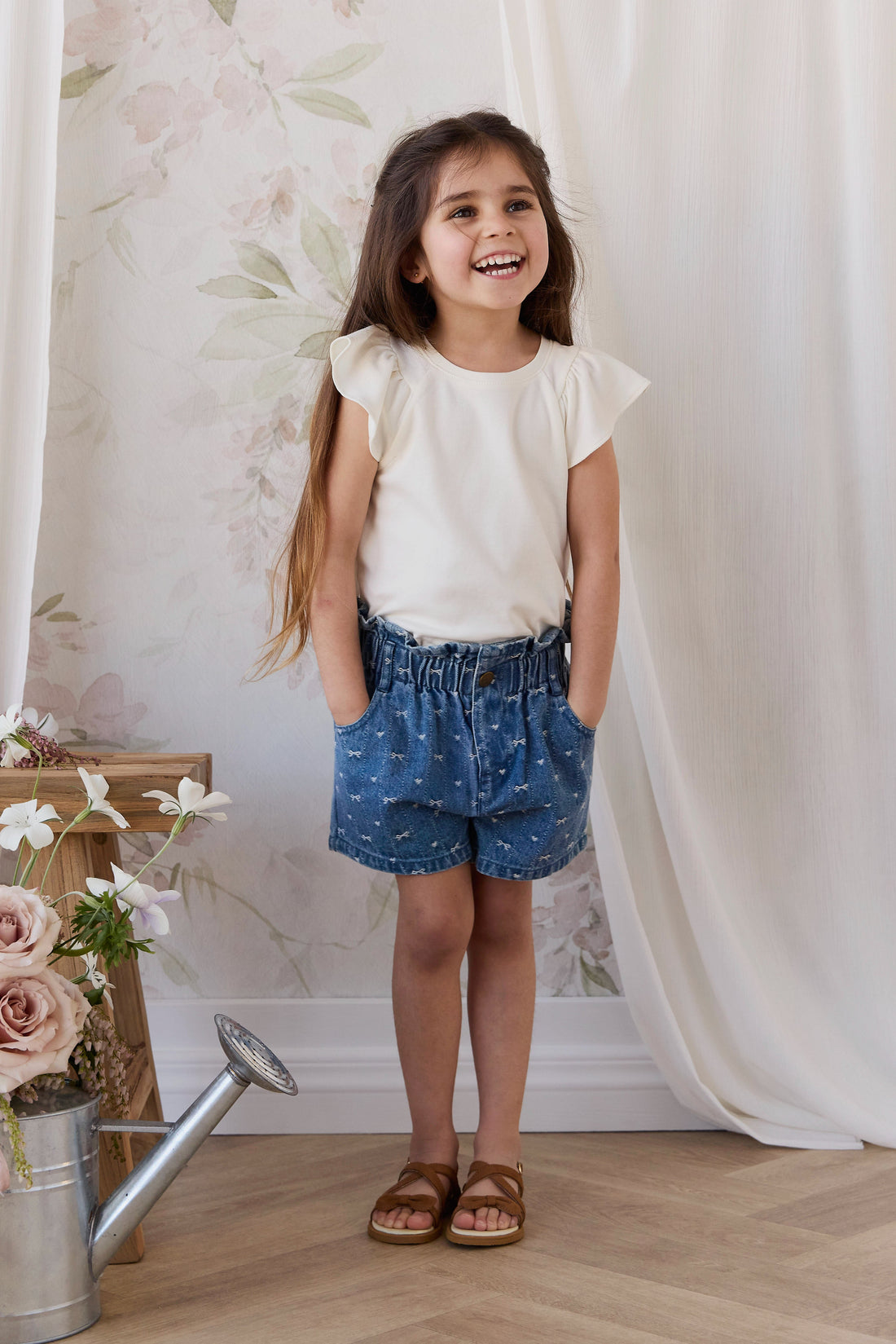 Kora Short - Amour Bows Denim Childrens Shorts from Jamie Kay Australia