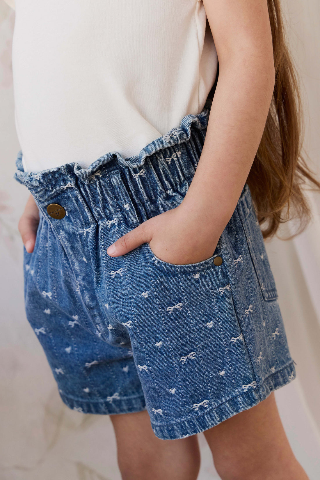 Kora Short - Amour Bows Denim Childrens Shorts from Jamie Kay Australia