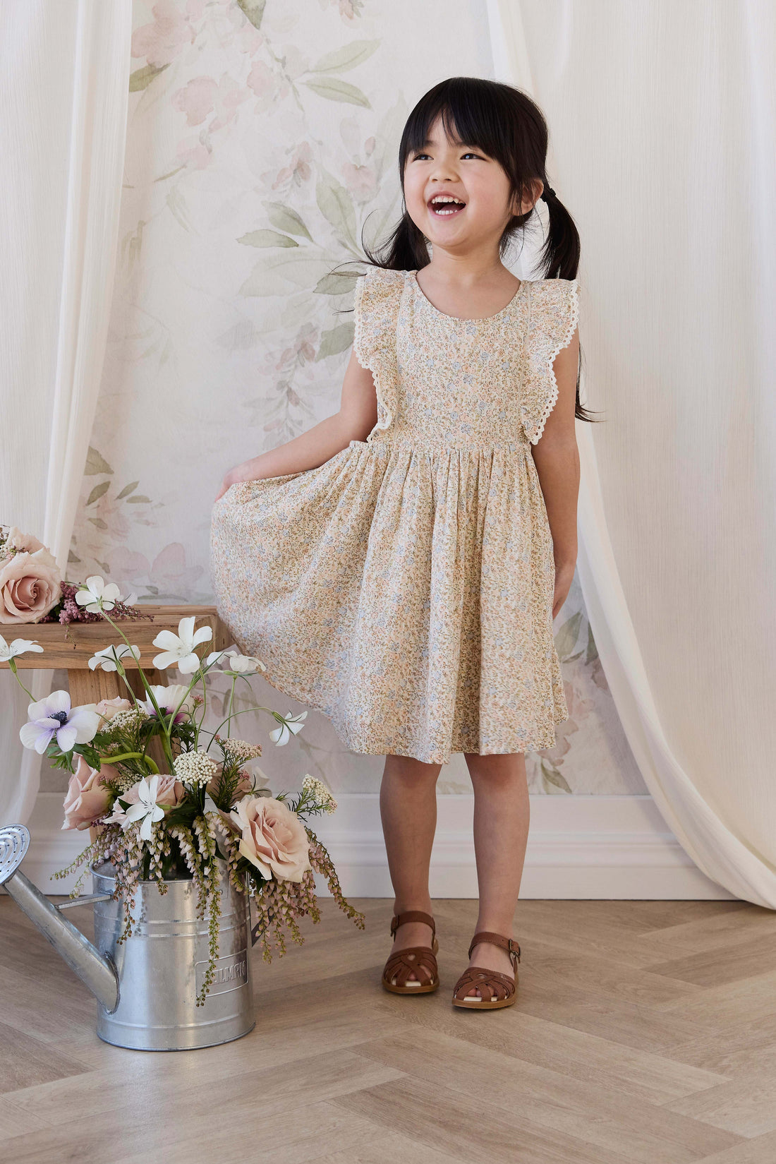Organic Cotton Helene Dress - Tully Peach Childrens Dress from Jamie Kay Australia