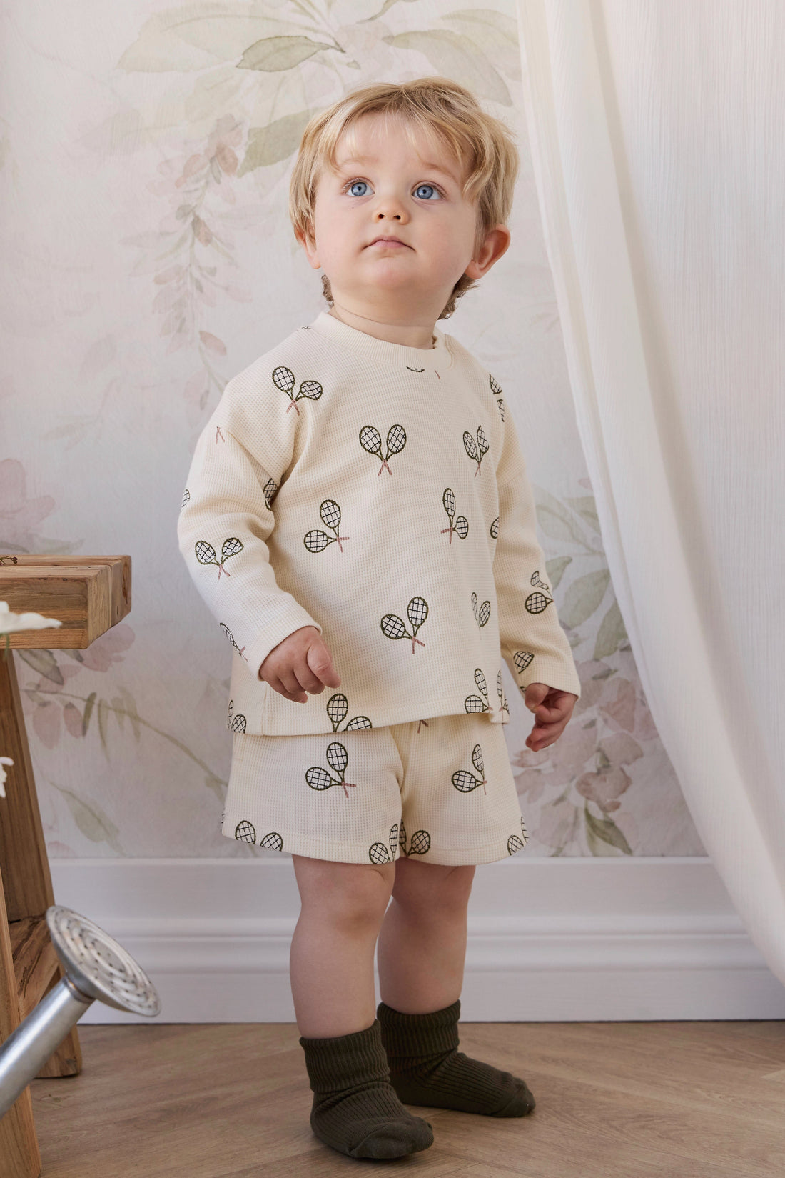 Organic Cotton Waffle Leith Long Sleeve Top - Racquet Tofu Childrens Top from Jamie Kay Australia