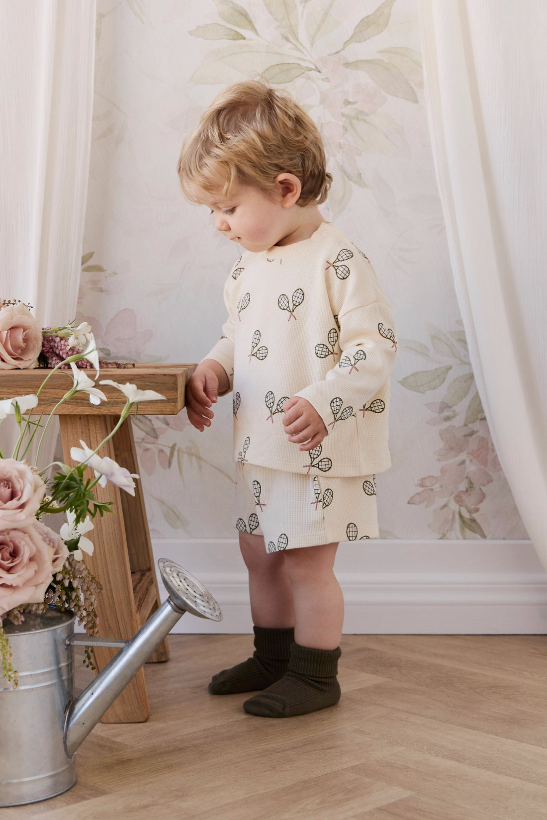 Organic Cotton Waffle Leith Long Sleeve Top - Racquet Tofu Childrens Top from Jamie Kay Australia