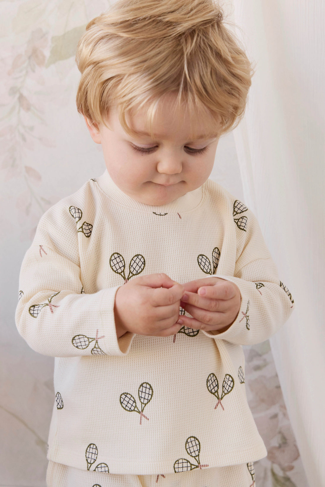 Organic Cotton Waffle Leith Long Sleeve Top - Racquet Tofu Childrens Top from Jamie Kay Australia