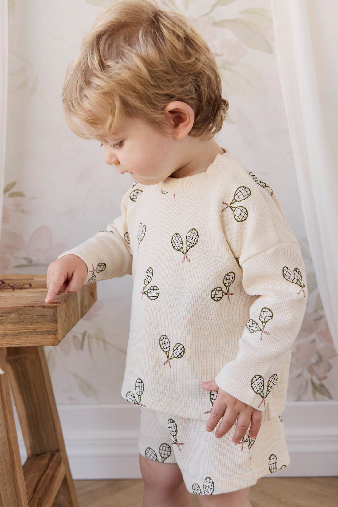 Organic Cotton Waffle Leith Long Sleeve Top - Racquet Tofu Childrens Top from Jamie Kay Australia