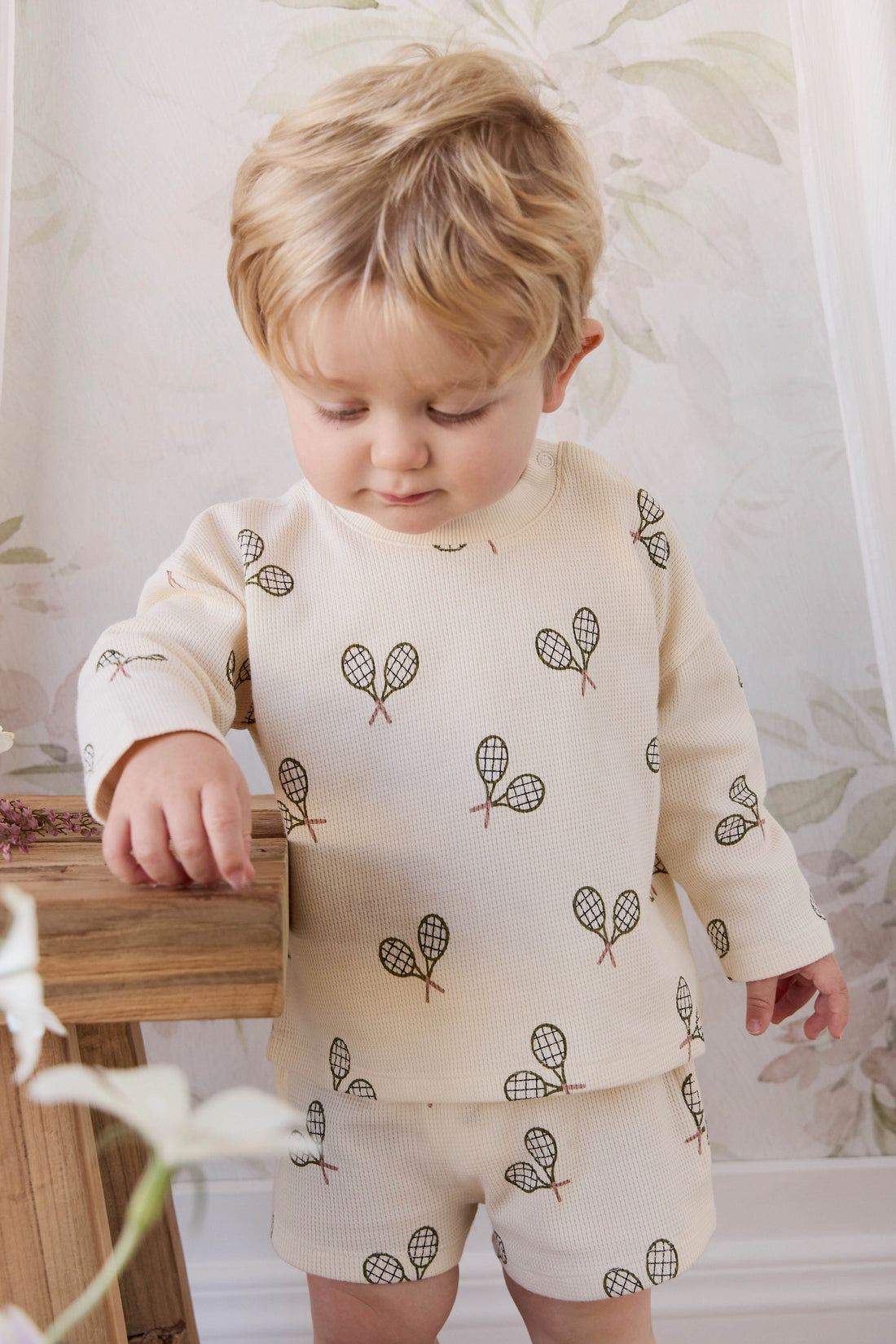 Organic Cotton Waffle Leith Long Sleeve Top - Racquet Tofu Childrens Top from Jamie Kay Australia