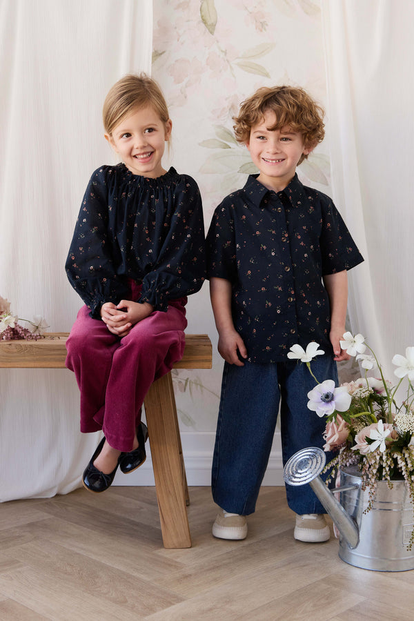 Organic Cotton Acacia Blouse - Eloise Navy Childrens Top from Jamie Kay Australia