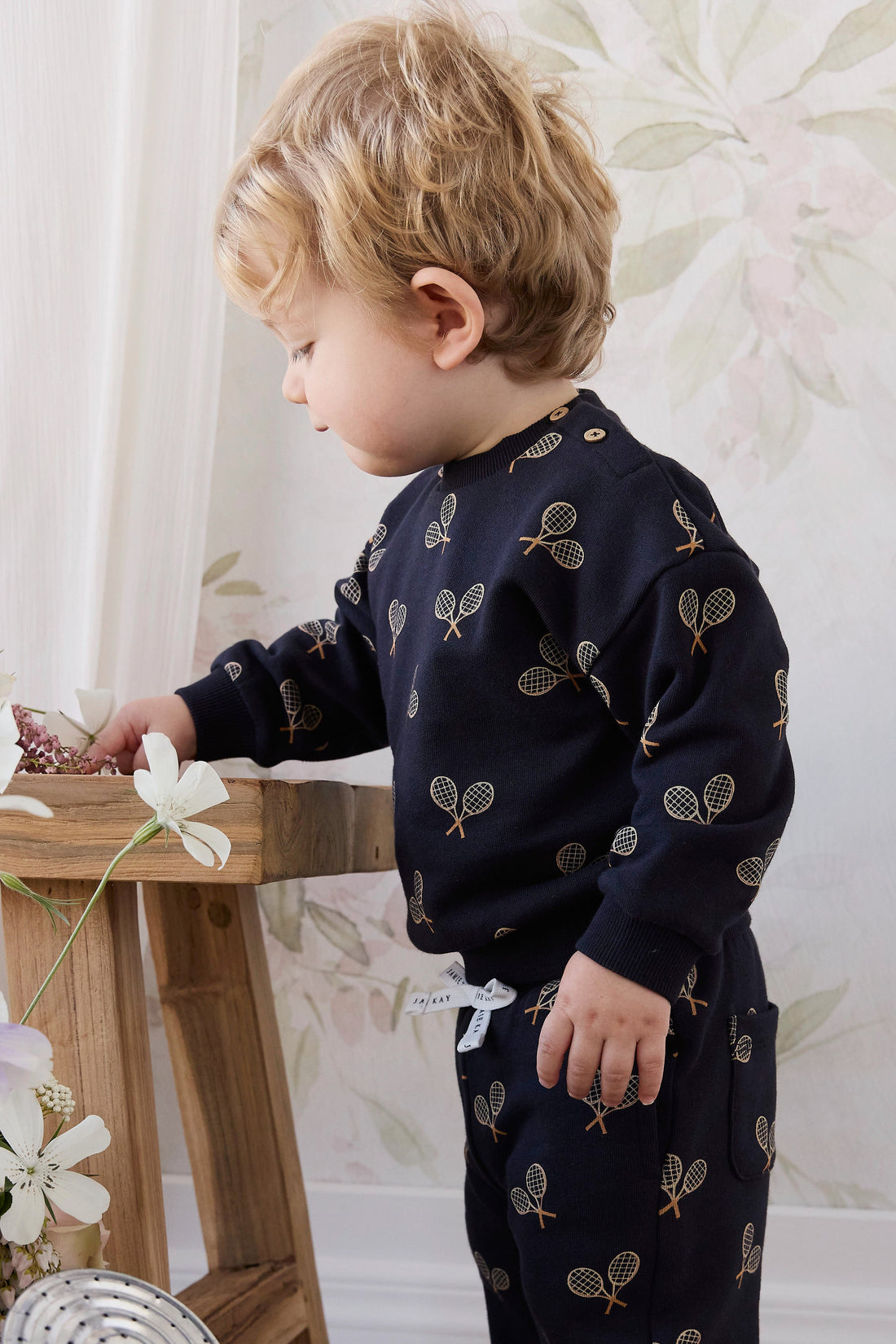 Organic Cotton Floyd Track Pant - Racquet Navy Childrens Pants from Jamie Kay Australia