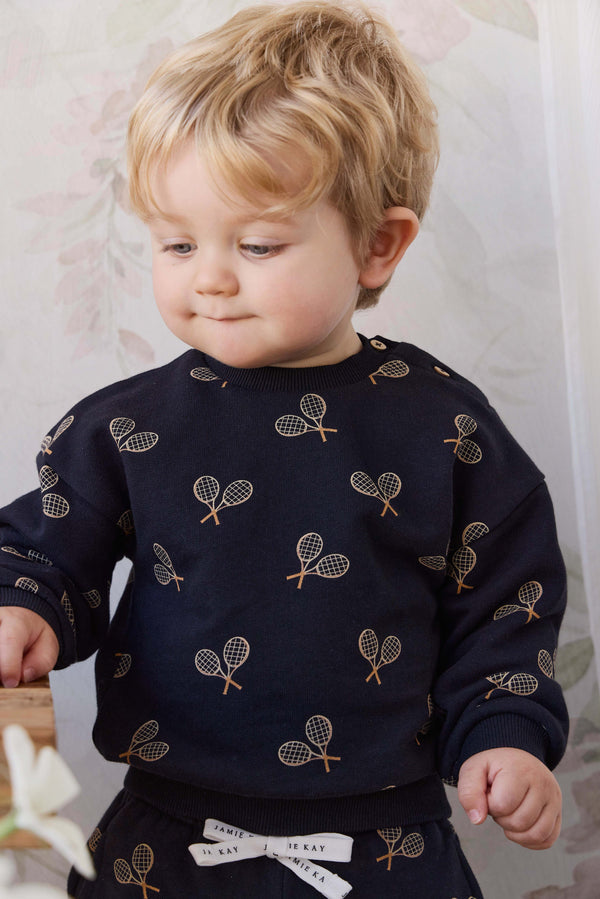 Organic Cotton Floyd Sweatshirt - Racquet Navy Childrens Sweatshirting from Jamie Kay Australia