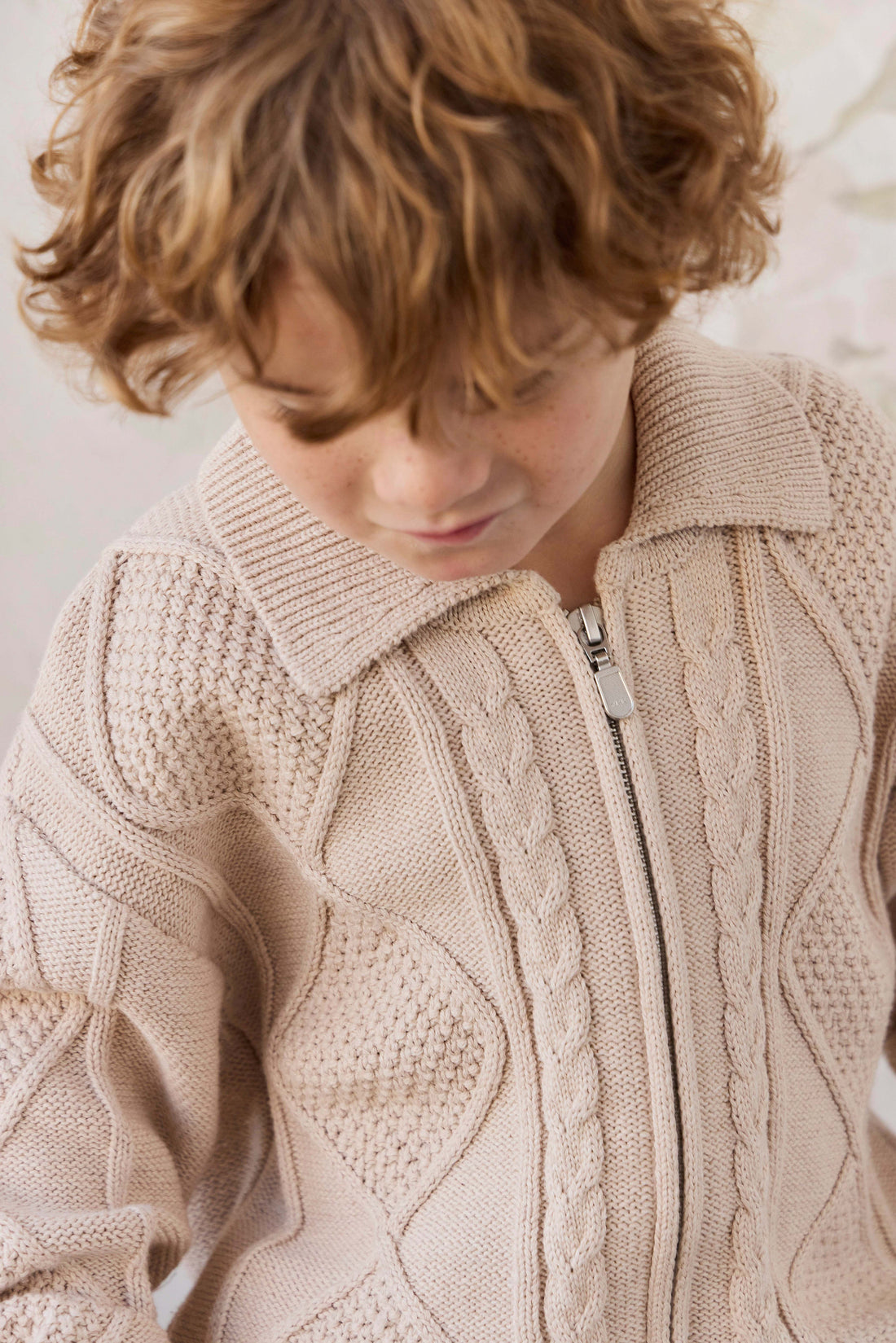 Simon Zip-Up Cardigan - Wheat Childrens Cardigan from Jamie Kay Australia