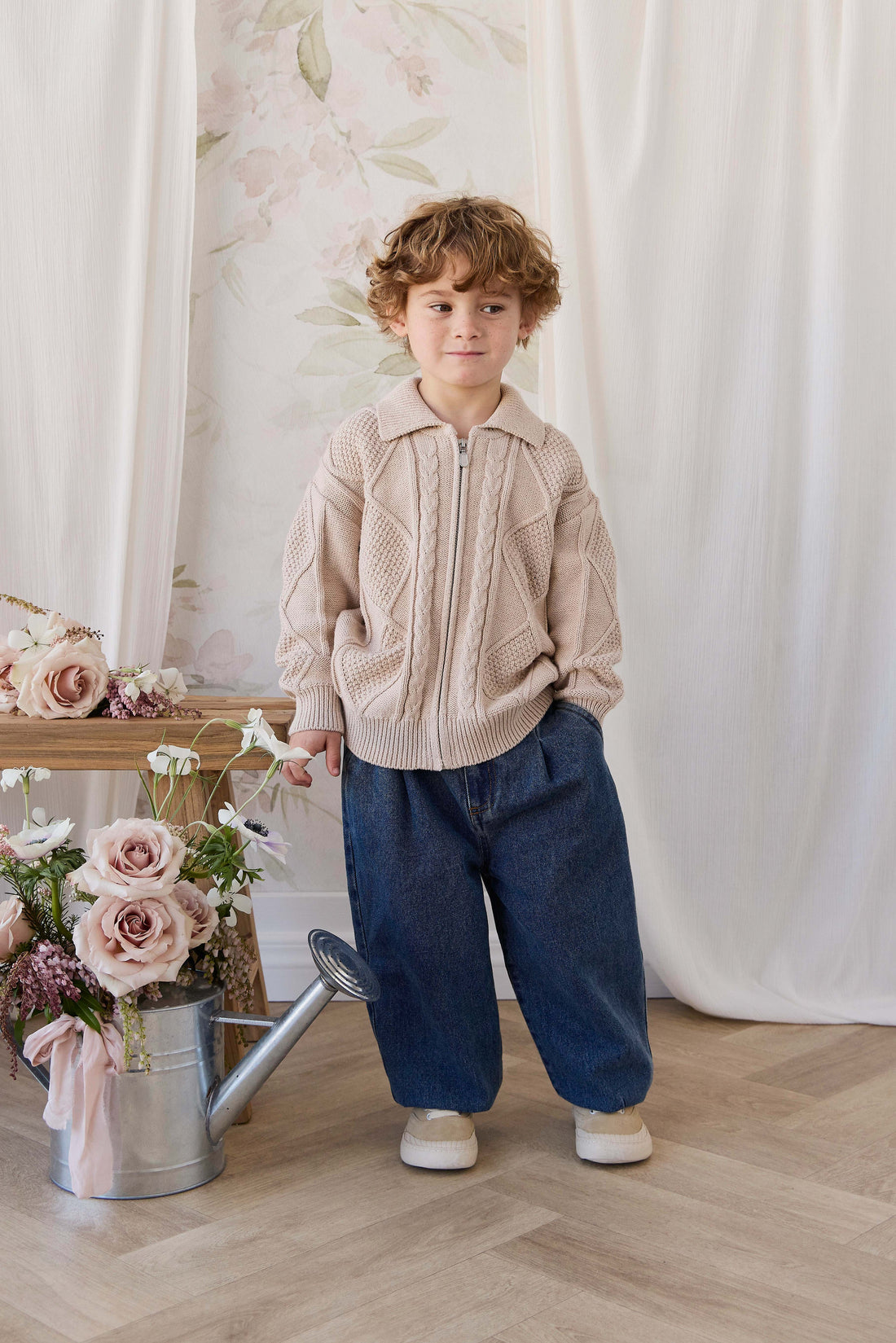 Simon Zip-Up Cardigan - Wheat Childrens Cardigan from Jamie Kay Australia