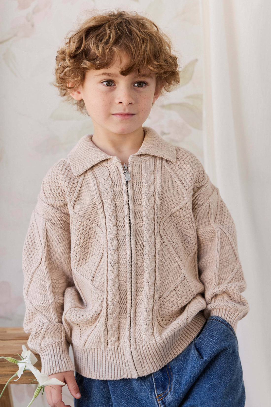 Simon Zip-Up Cardigan - Wheat Childrens Cardigan from Jamie Kay Australia