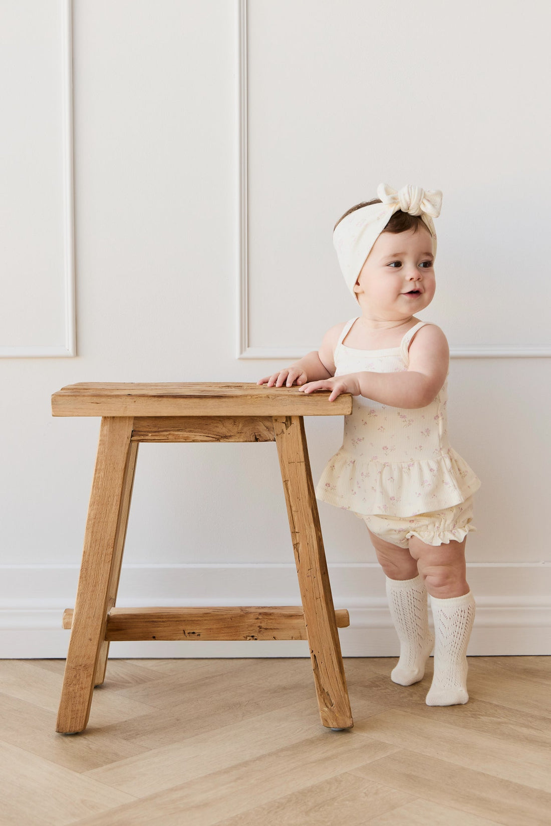 Organic Cotton Fine Rib Frill Bloomer - Caroline Egret Childrens Bloomer from Jamie Kay Australia