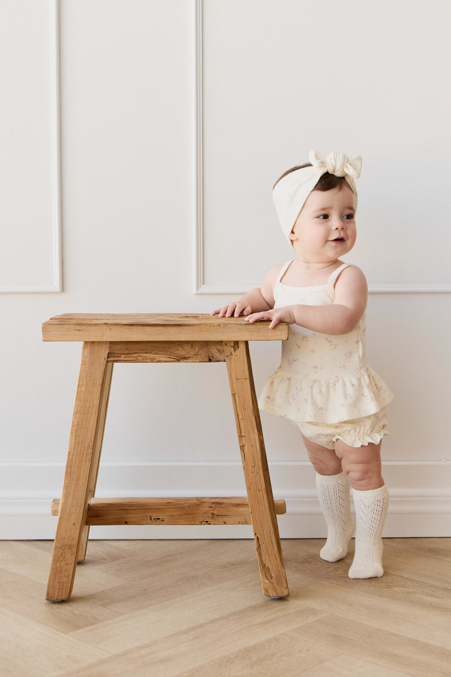 Organic Cotton Fine Rib Frill Bloomer - Caroline Egret Childrens Bloomer from Jamie Kay Australia