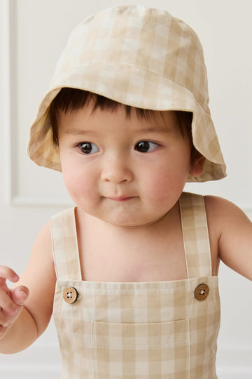 Organic Cotton Bucket Hat - Gingham Pale Khaki Childrens Hat from Jamie Kay Australia