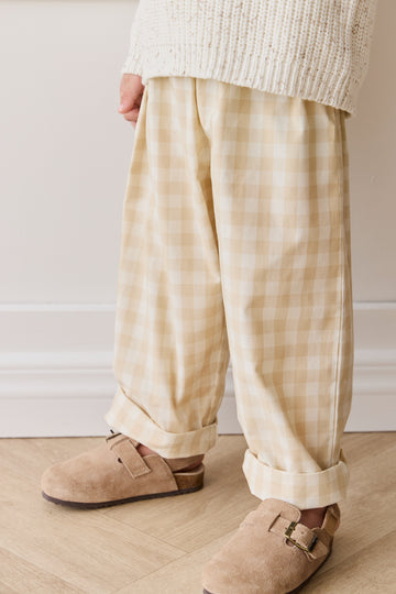 Organic Cotton Kingston Pant - Gingham Pale Khaki Childrens Pant from Jamie Kay Australia