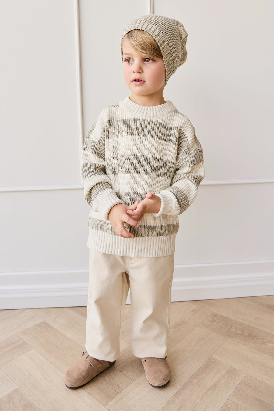 Johan Knit Jumper - Wide Knit Stripe Cloud/Raindance Childrens Jumper from Jamie Kay Australia