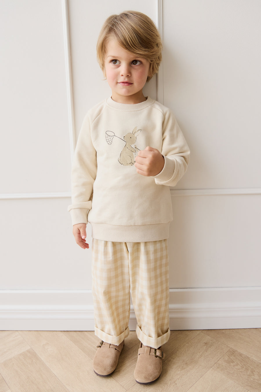 Organic Cotton Kingston Pant - Gingham Pale Khaki Childrens Pant from Jamie Kay Australia