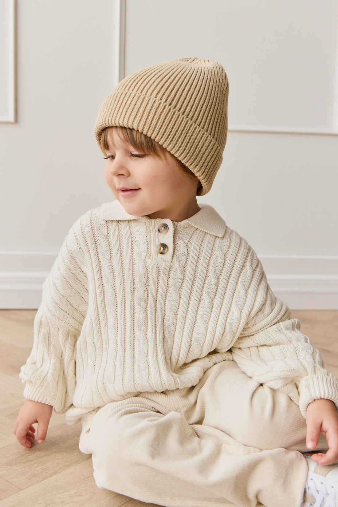 Leon Knitted Beanie - Hay Childrens Hat from Jamie Kay Australia