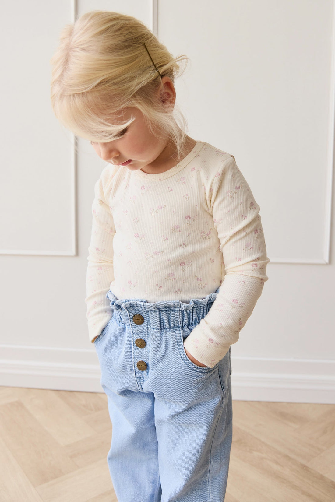 Organic Cotton Fine Rib Long Sleeve Top - Caroline Egret Childrens Top from Jamie Kay Australia