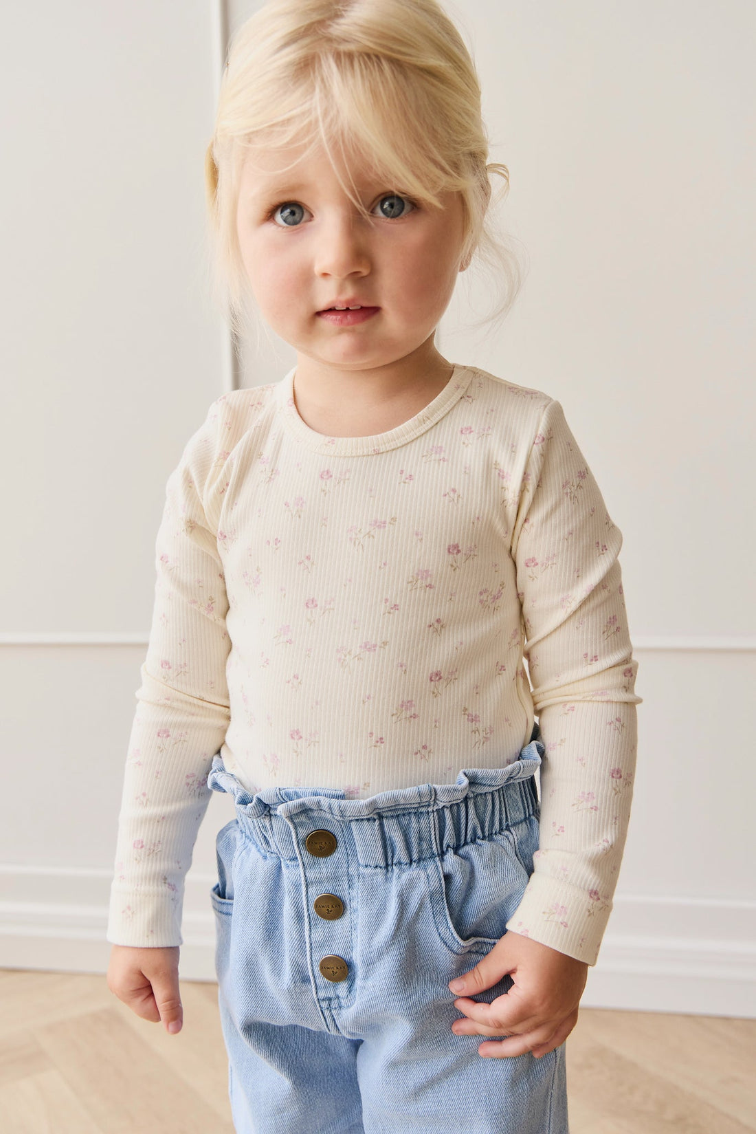 Organic Cotton Fine Rib Long Sleeve Top - Caroline Egret Childrens Top from Jamie Kay Australia