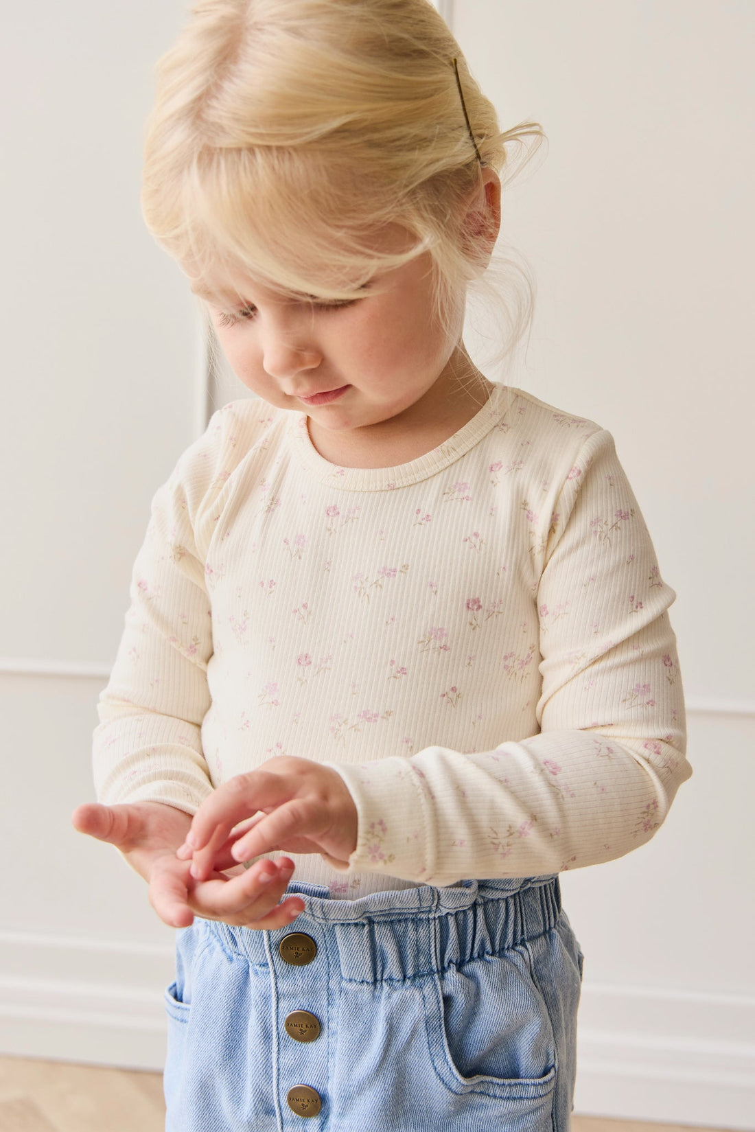 Organic Cotton Fine Rib Long Sleeve Top - Caroline Egret Childrens Top from Jamie Kay Australia