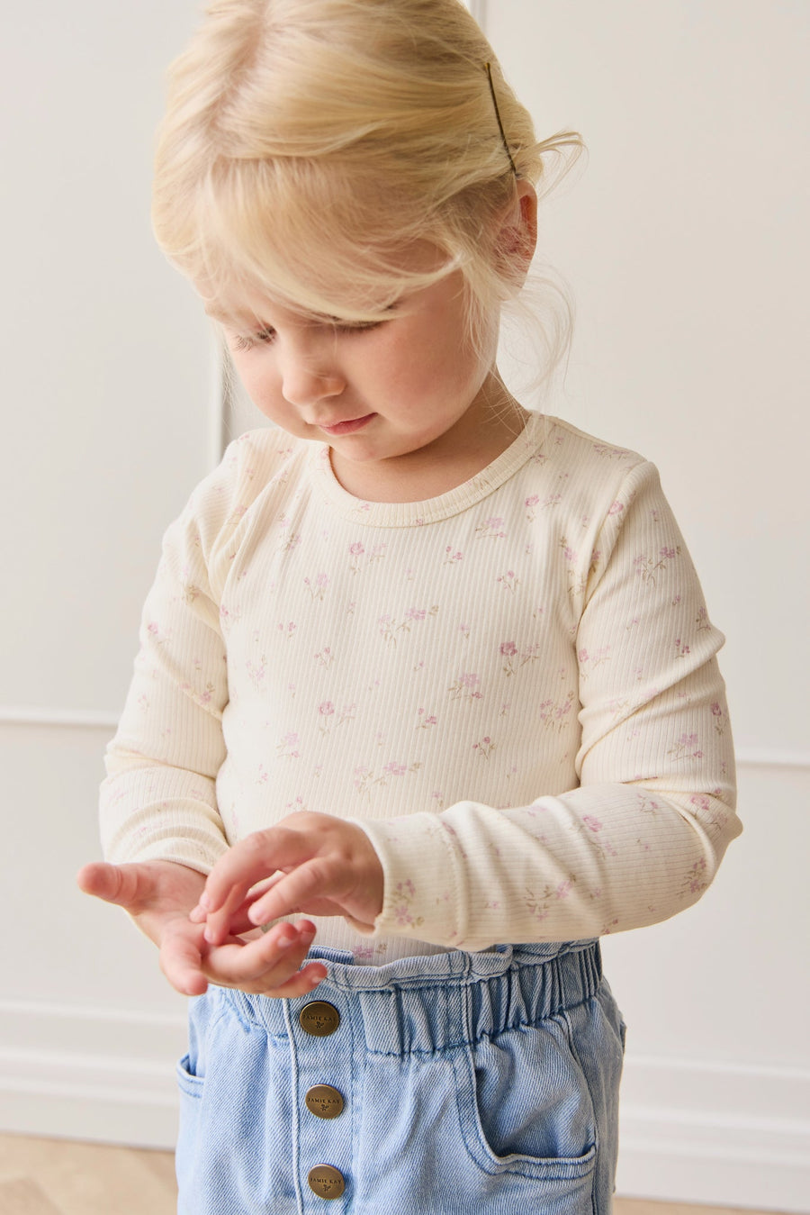 Organic Cotton Fine Rib Long Sleeve Top - Caroline Egret Childrens Top from Jamie Kay Australia