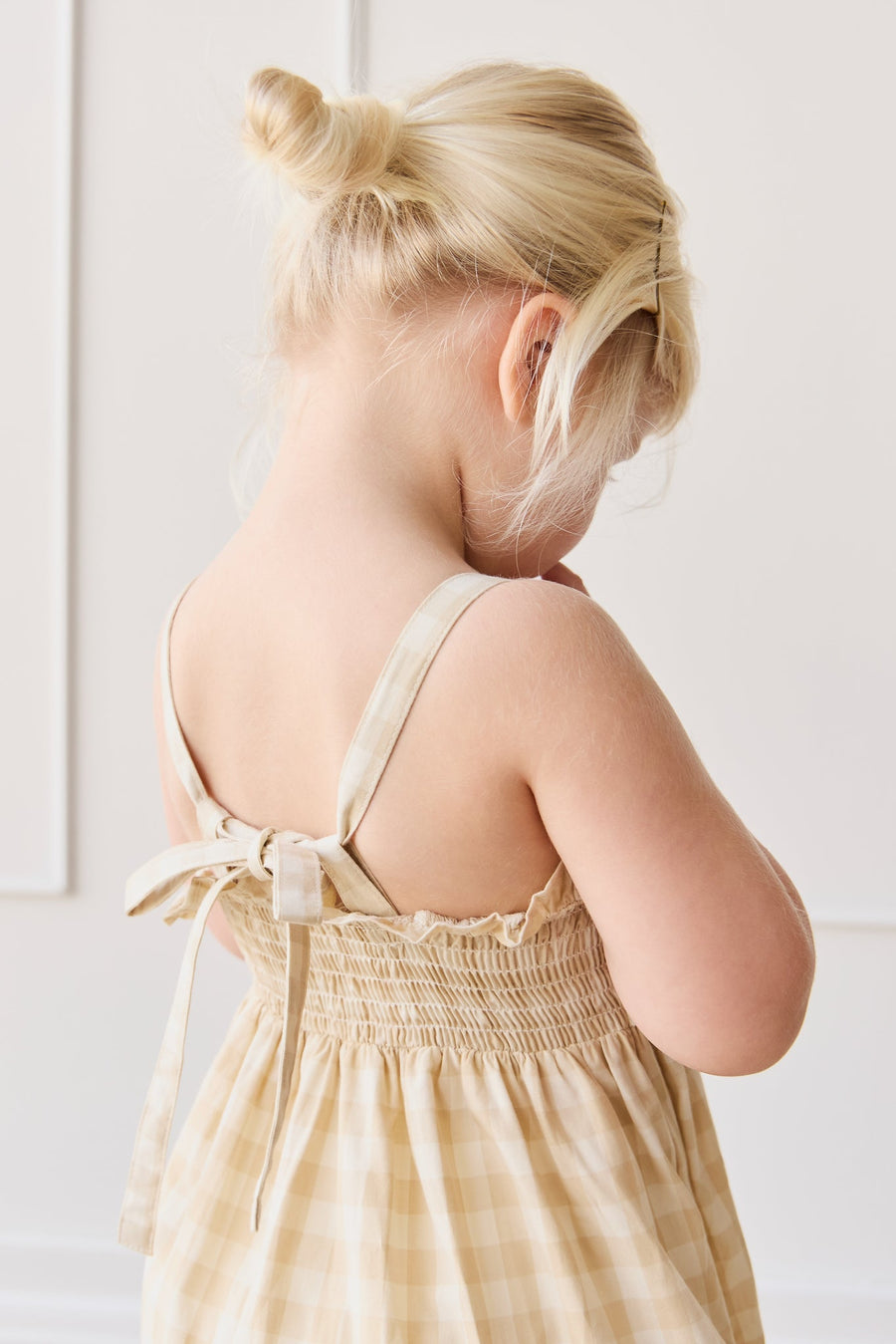 Organic Cotton Arabella Jumpsuit - Gingham Pale Khaki Childrens Jumpsuit from Jamie Kay Australia