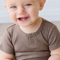 Organic Cotton Modal Darcy Rib Tee Bodysuit - Brownie Marle Childrens Bodysuit from Jamie Kay Australia