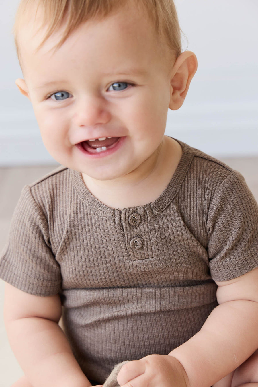 Organic Cotton Modal Darcy Rib Tee Bodysuit - Brownie Marle Childrens Bodysuit from Jamie Kay Australia