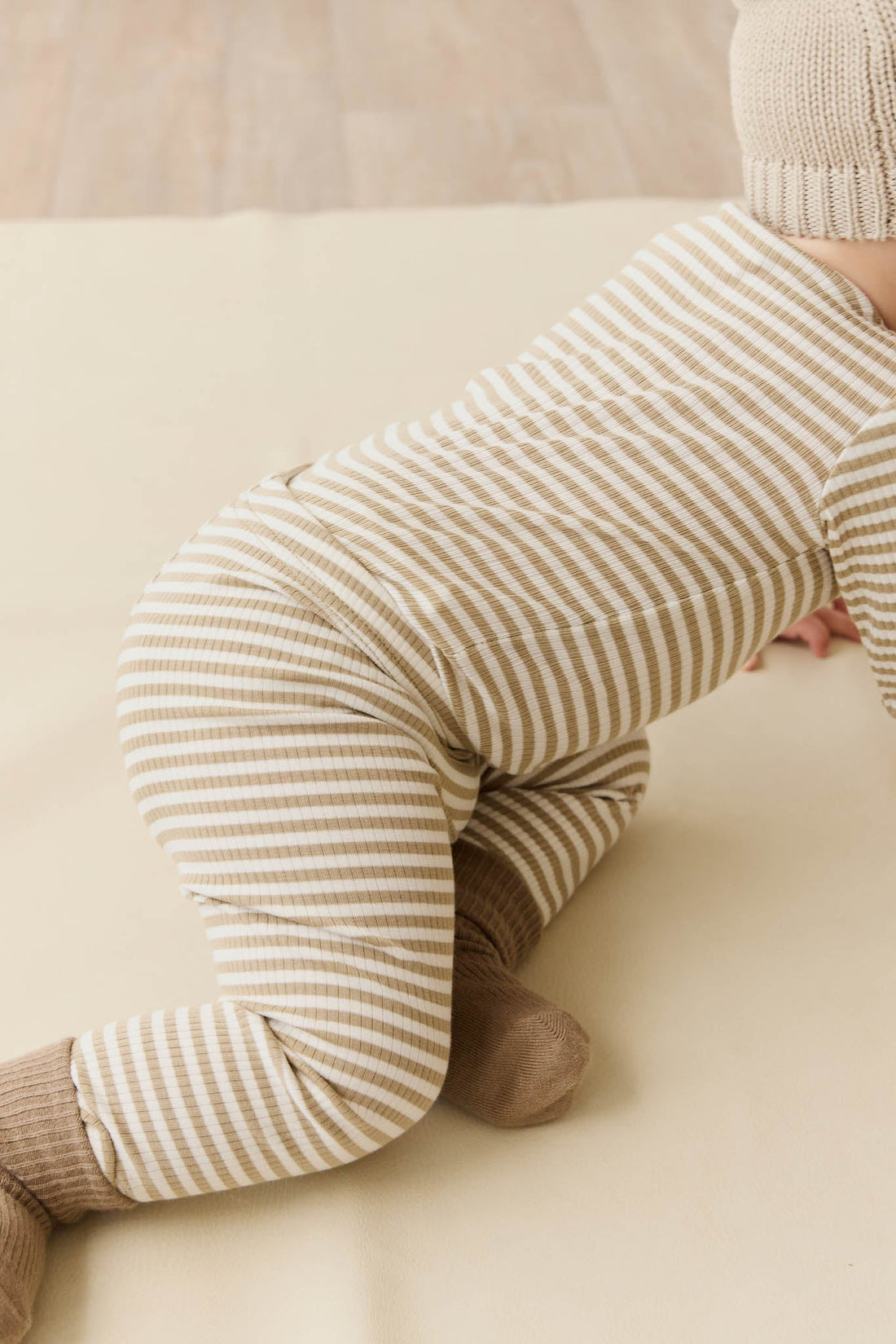 Organic Cotton Modal Everyday Legging - Narrow Stripe Balm/Cloud Childrens Legging from Jamie Kay Australia