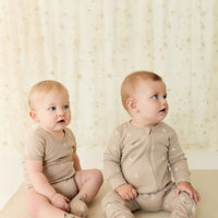 Organic Cotton Hudson Short Sleeve Bodysuit - Set Sail Vintage Taupe Childrens Bodysuit from Jamie Kay Australia