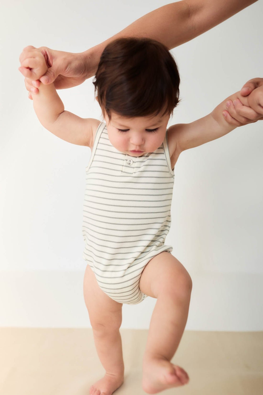 Pima Cotton Noah Playsuit - Milford Sound/Cloud Stripe Childrens Playsuit from Jamie Kay Australia