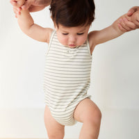 Pima Cotton Noah Playsuit - Milford Sound/Cloud Stripe Childrens Playsuit from Jamie Kay Australia