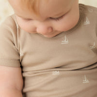 Organic Cotton Hudson Short Sleeve Bodysuit - Set Sail Vintage Taupe Childrens Bodysuit from Jamie Kay Australia