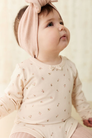 Organic Cotton Long Sleeve Bodysuit - Ditsy Berry Rose Childrens Bodysuit from Jamie Kay Australia