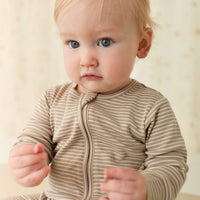 Pima Cotton Frankie Zip Onepiece - Vintage Taupe/Cloud Stripe Childrens Onepiece from Jamie Kay Australia