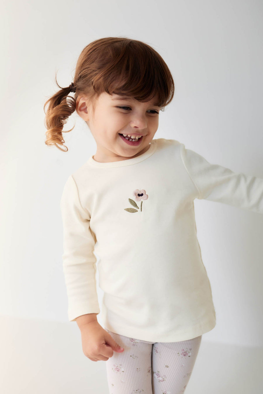 Pima Cotton Long Sleeve Top - Parchment Petite Goldie Childrens Top from Jamie Kay Australia