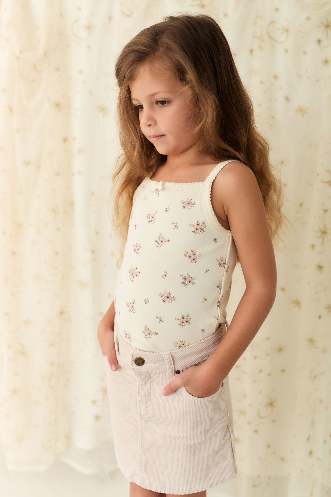 Organic Cotton Singlet - Goldie Bouquet Egret Childrens Singlet from Jamie Kay Australia