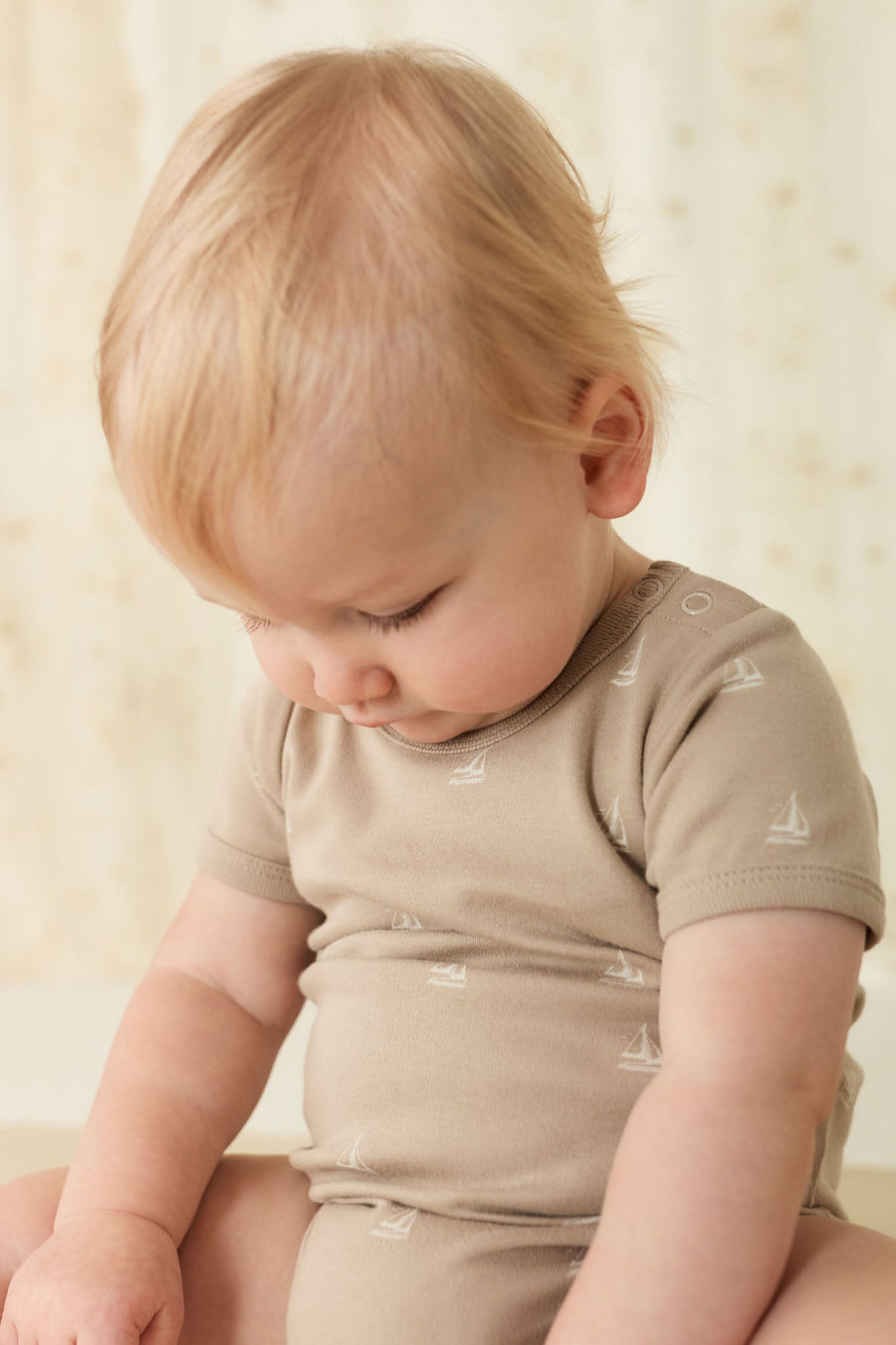 Organic Cotton Hudson Short Sleeve Bodysuit - Set Sail Vintage Taupe Childrens Bodysuit from Jamie Kay Australia