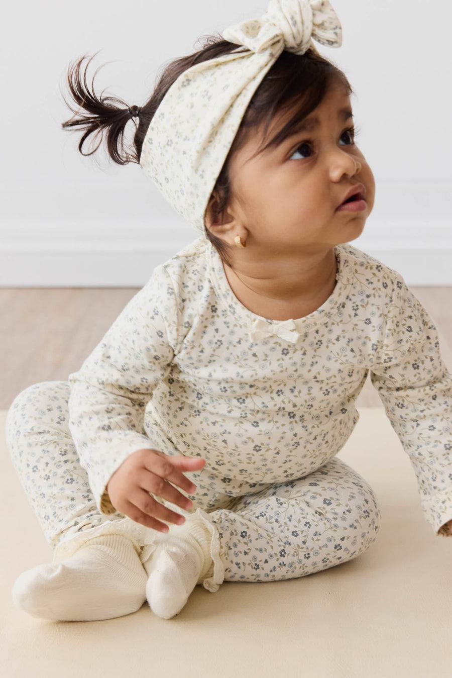 Organic Cotton Long Sleeve Bodysuit - Dainty Egret Blues Childrens Bodysuit from Jamie Kay Australia