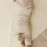 Organic Cotton Modal Everyday Legging - Narrow Stripe Balm/Cloud Childrens Legging from Jamie Kay Australia