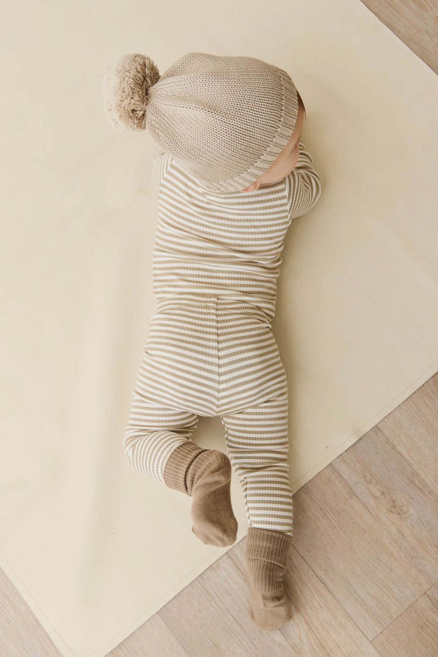 Organic Cotton Modal Everyday Legging - Narrow Stripe Balm/Cloud Childrens Legging from Jamie Kay Australia