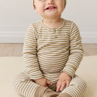 Organic Cotton Modal Long Sleeve Bodysuit - Narrow Stripe Balm/Cloud Childrens Bodysuit from Jamie Kay Australia