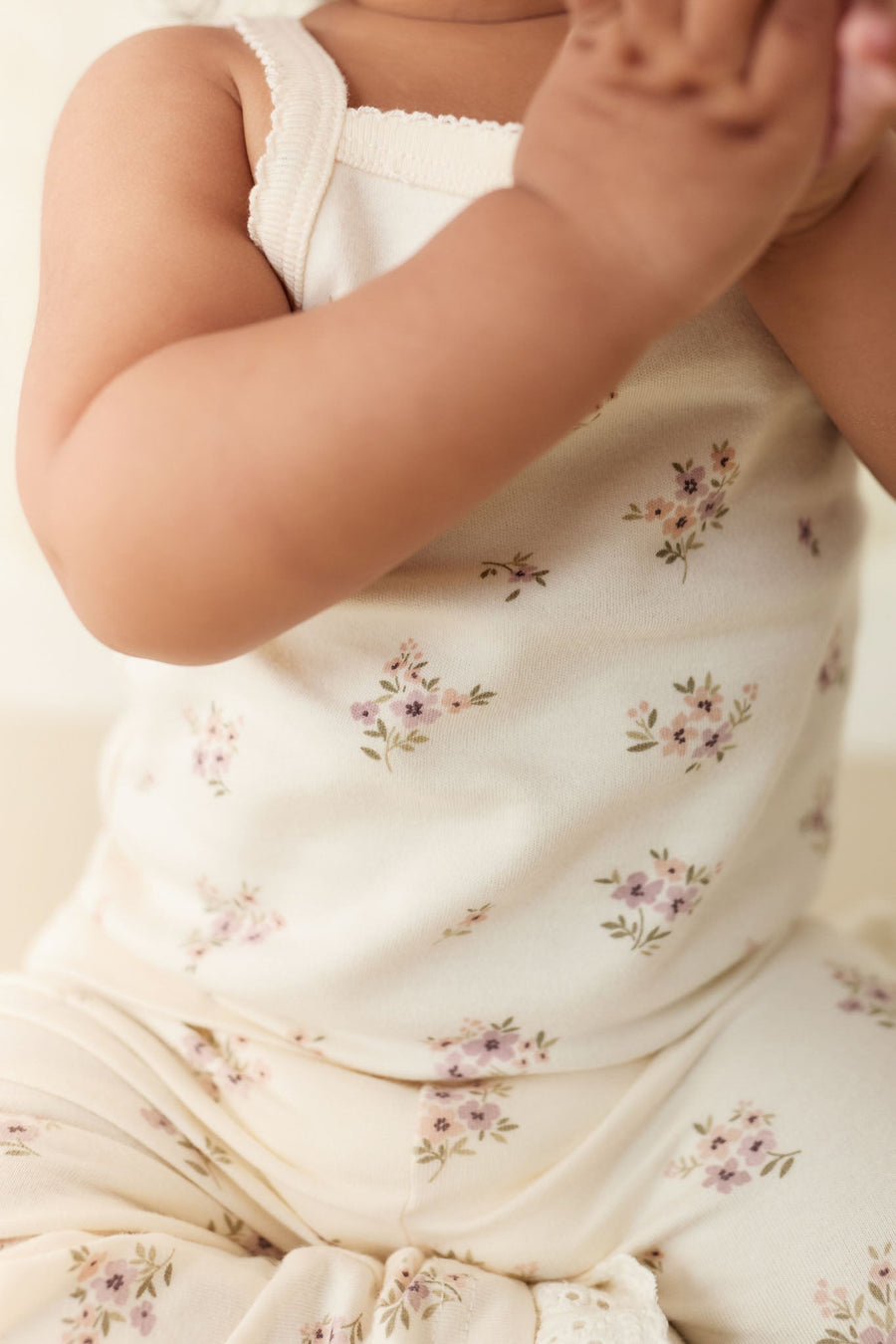 Organic Cotton Bridget Singlet Bodysuit - Goldie Bouquet Egret Childrens Bodysuit from Jamie Kay Australia