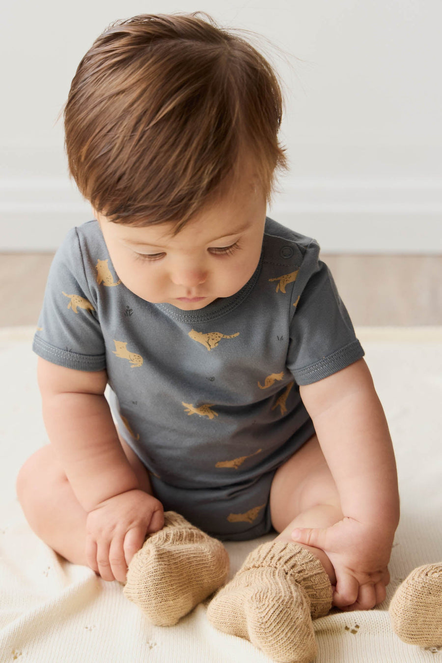 Organic Cotton Hudson Short Sleeve Bodysuit - Lenny Leopard Smoke Childrens Bodysuit from Jamie Kay Australia