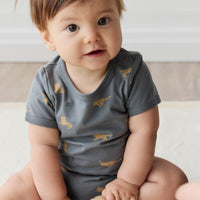 Organic Cotton Hudson Short Sleeve Bodysuit - Lenny Leopard Smoke Childrens Bodysuit from Jamie Kay Australia