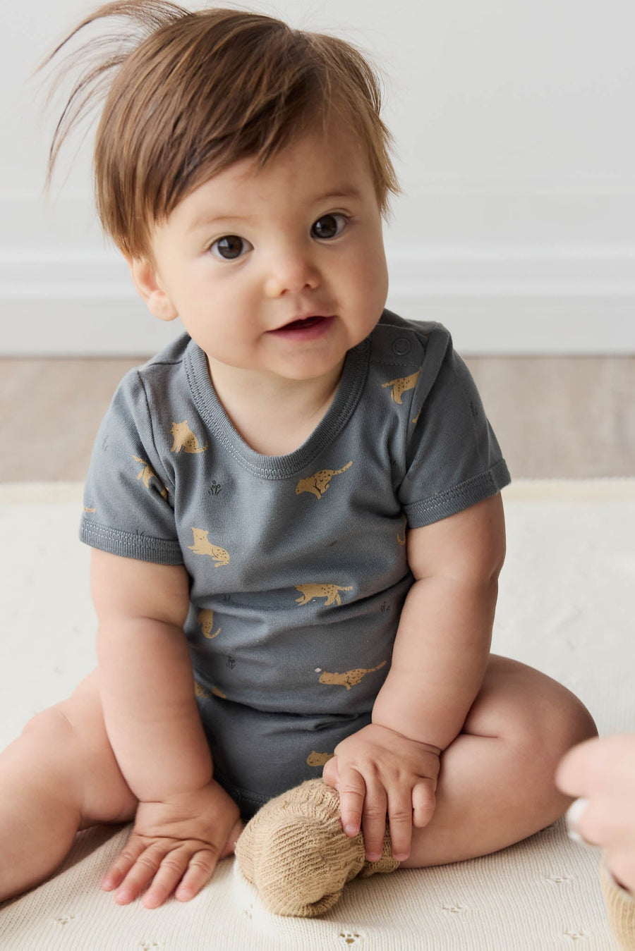 Organic Cotton Hudson Short Sleeve Bodysuit - Lenny Leopard Smoke Childrens Bodysuit from Jamie Kay Australia