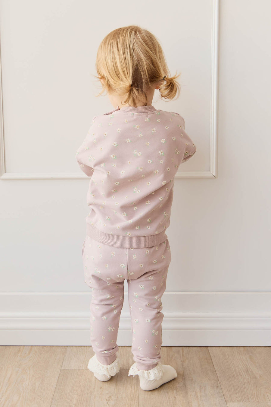 Organic Cotton Morgan Track Pant - Simple Flowers Lilac Childrens Pant from Jamie Kay Australia