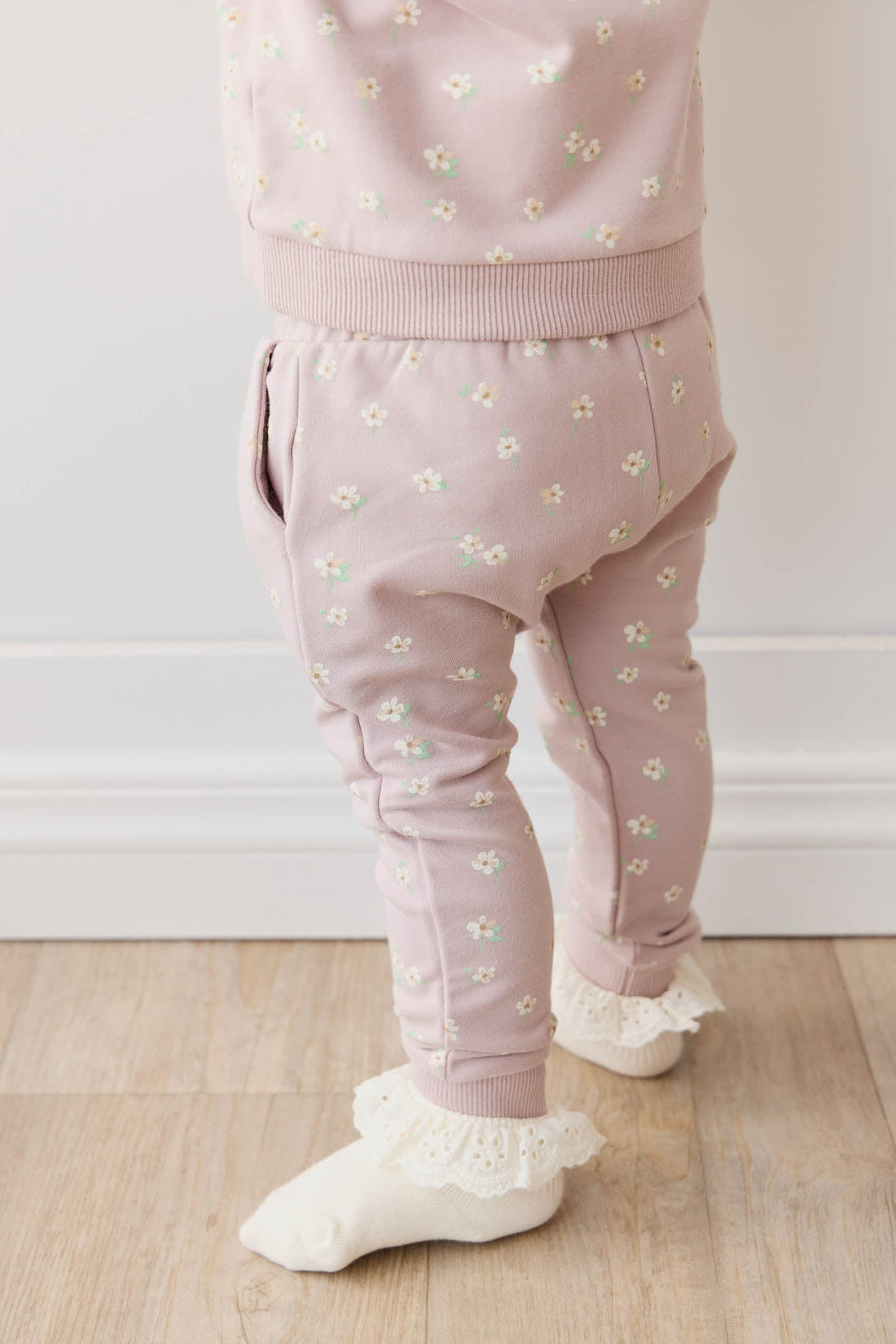 Organic Cotton Morgan Track Pant - Simple Flowers Lilac Childrens Pant from Jamie Kay Australia